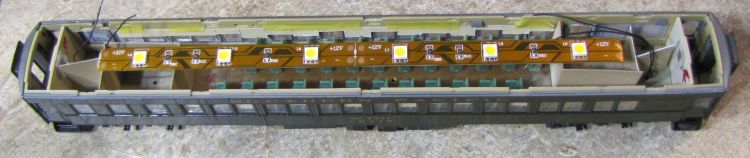 LED lighting inside modified Walthers Paired-Window Coach